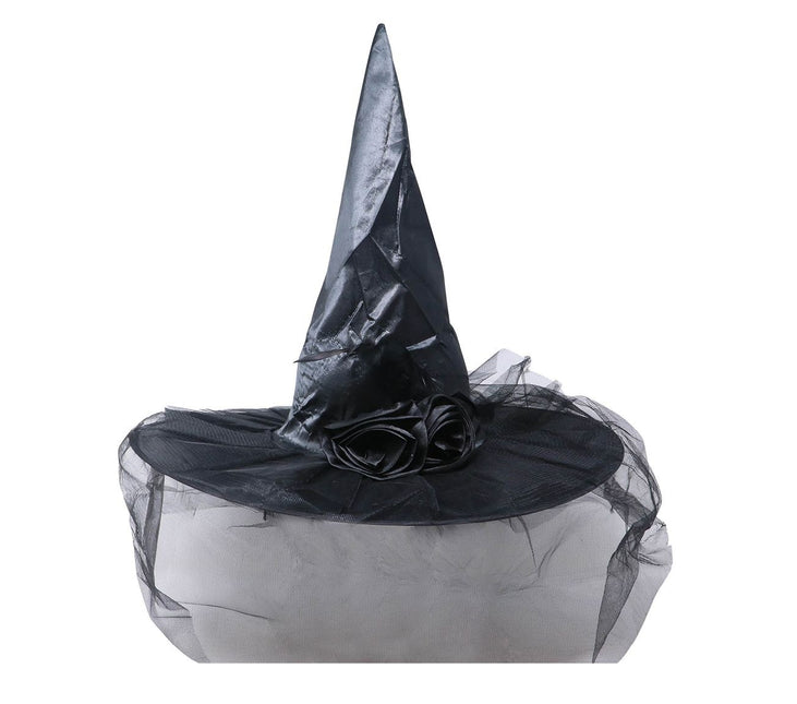 Halloweenowy kapelusz czarownicy z kwiatkiem