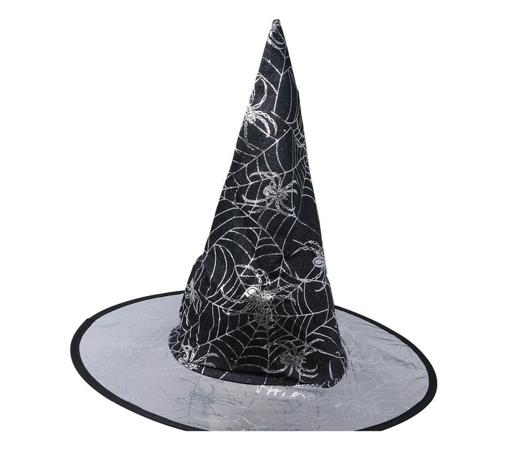 Halloweenowy kapelusz czarownicy Spider's Web czarny