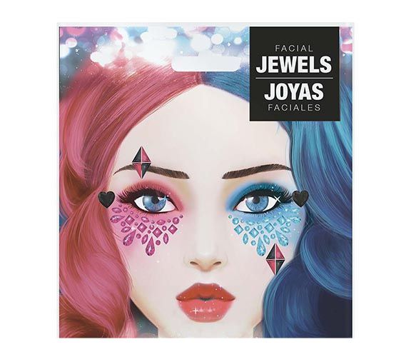 Biżuteria z różowo-niebieskimi naklejkami na twarz