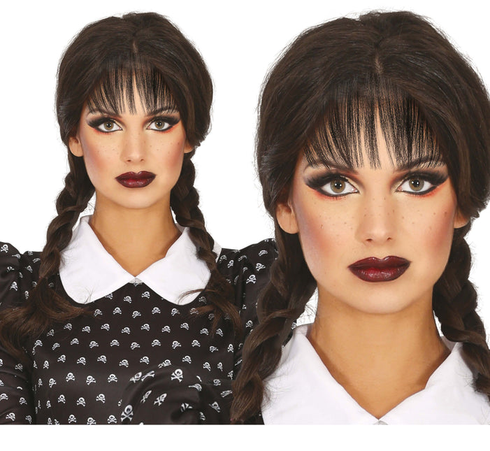 Czarna peruka z warkoczami