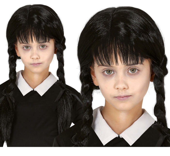 Czarna peruka z warkoczami dla dziecka