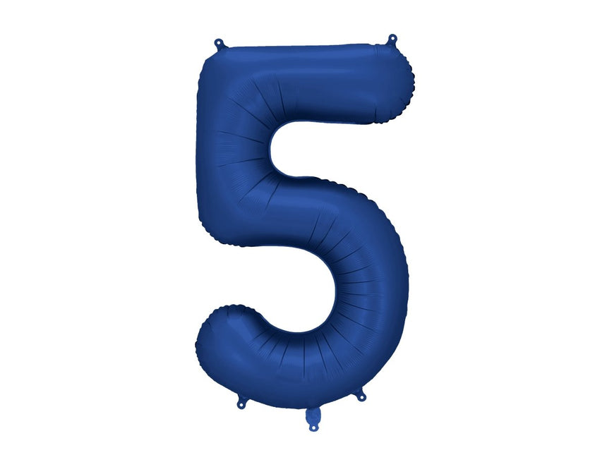 5 Jaar Cijfer Ballon Blauw Satijn Folie Leeg 86cm van Partydeco koop je bij Partywinkel