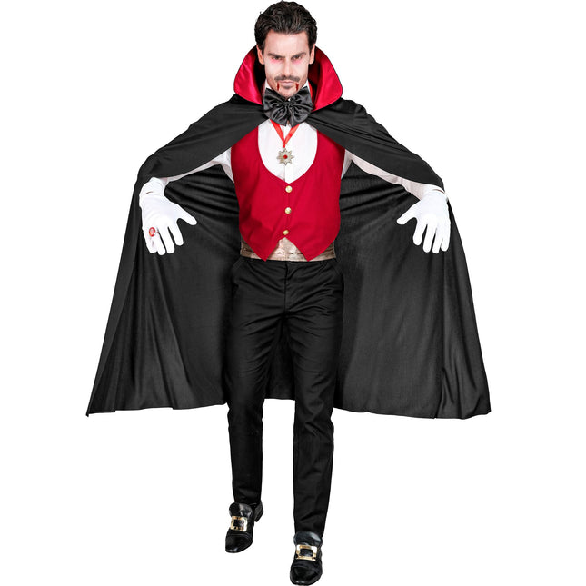 Kostium na Halloween Czarno-czerwony męski wampir 4-częściowy
