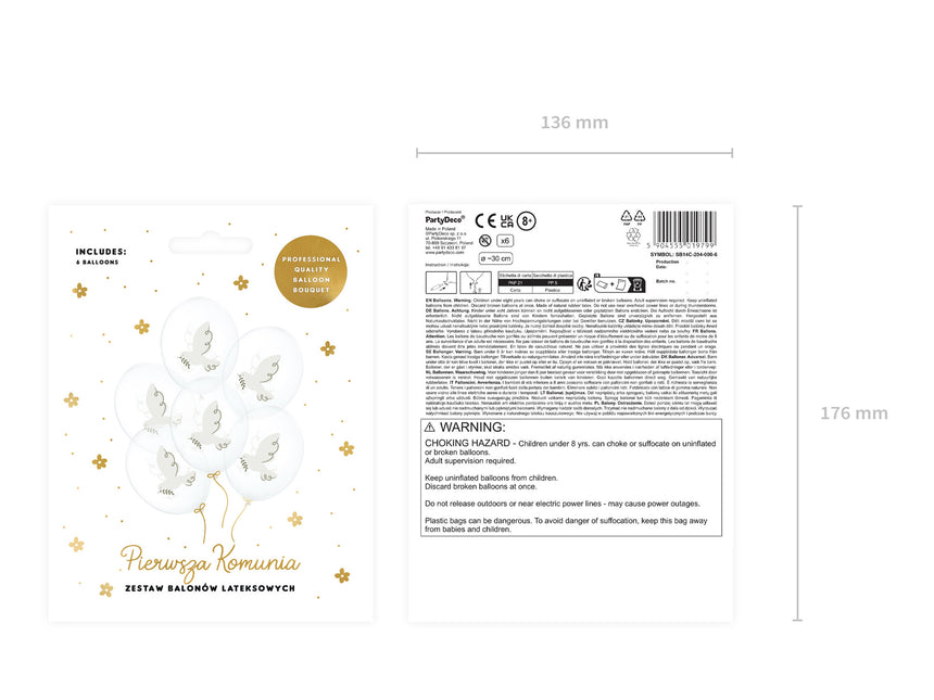 Balony Gołębie 30cm 6szt