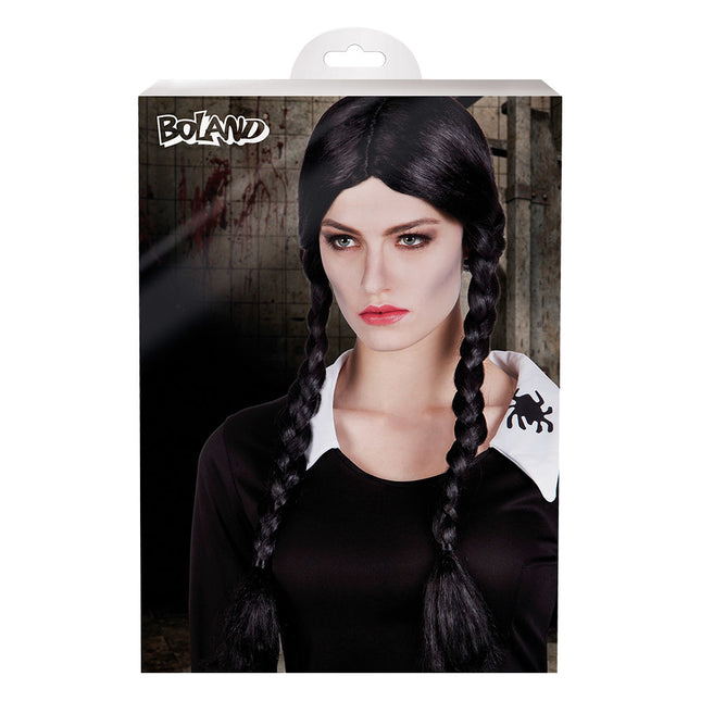 Czarna peruka z długimi warkoczami