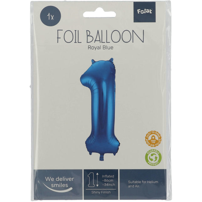 Balon foliowy Figurka 1 Niebieski metaliczny XL 86 cm pusty