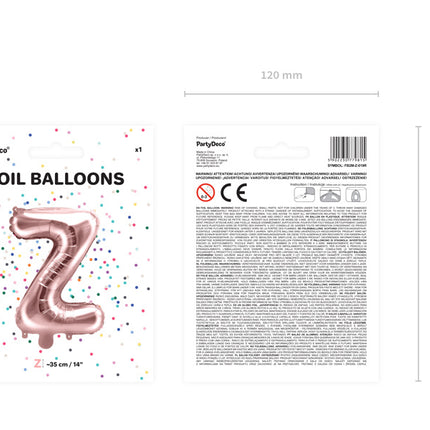 Balon foliowy litera Z różowe złoto pusty 35 cm