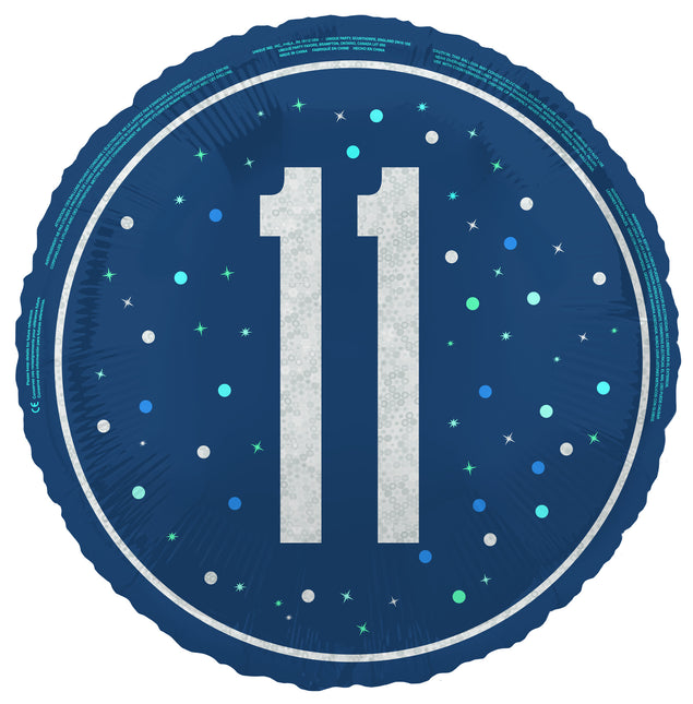 Balon helowy na 11 lat niebieski pusty 45 cm