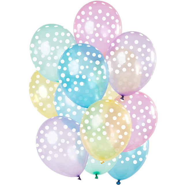 Balony pastelowe białe kropki 30cm 12szt
