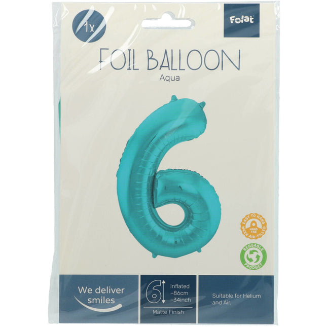 Balon foliowy Figurka 6 Pastel Mint Green XL 86cm Pusty