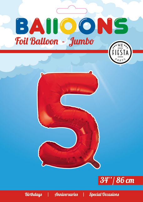 Balon foliowy Figurka 5 Czerwony XL 86cm pusty