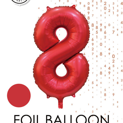 Balon z czerwoną figurką 8 lat, połysk 86 cm