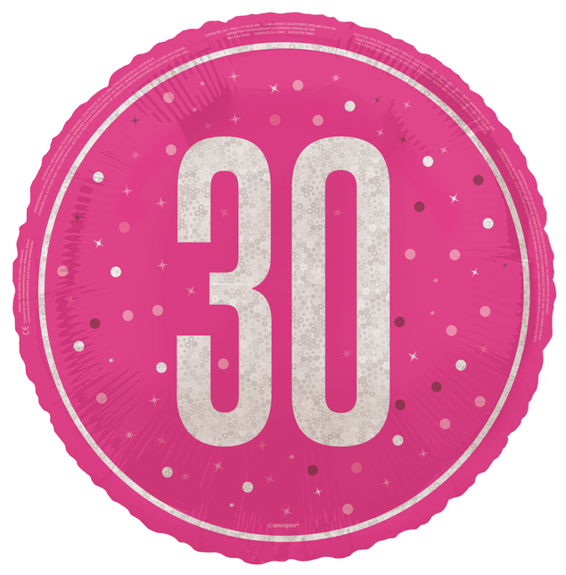 Balon helowy na 30 lat różowy pusty 45 cm
