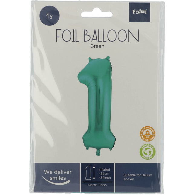 Balon foliowy Figurka 1 Matt Green XL 86 cm pusty