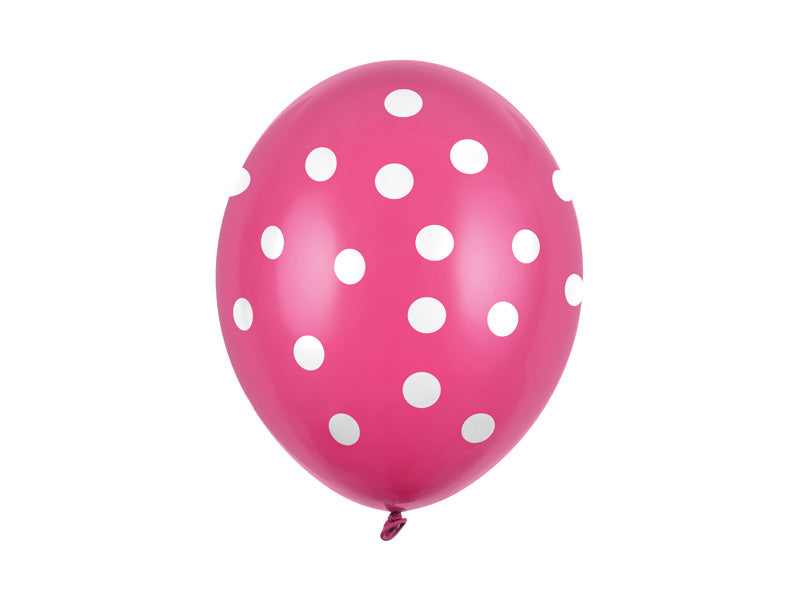 Balony fuksja białe kropki 30cm 6szt