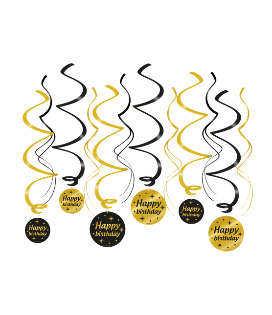 Dekoracja wisząca Happy Birthday 14cm 12szt