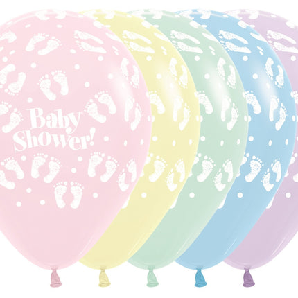 Balony Baby Shower Footprints Pastel Matte Mix 30cm 25szt