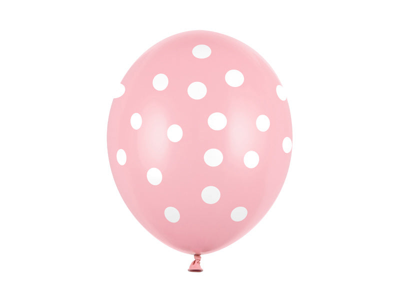 Balony jasnoróżowe białe kropki 30cm 6szt