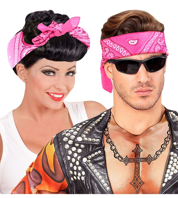 Opaska na głowę Hippie 60S różowa 55 cm