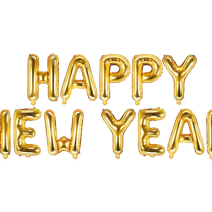 Zestaw balonów z literami Szczęśliwego Nowego Roku Złoty Pusty 4,22 m