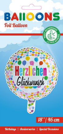 Balon helowy Herzlichen Glückwunsch Confetti 45cm pusty