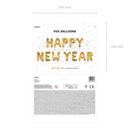Zestaw balonów z literami Szczęśliwego Nowego Roku Złoty Pusty 4,22 m