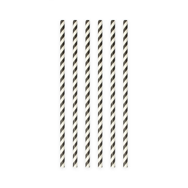 Słomki papierowe w czarne paski 19,7 cm 20 szt.
