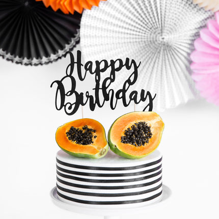 Topper na tort Happy Birthday czarny 22,5 cm