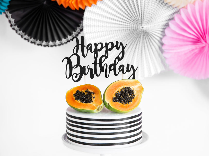 Topper na tort Happy Birthday czarny 22,5 cm