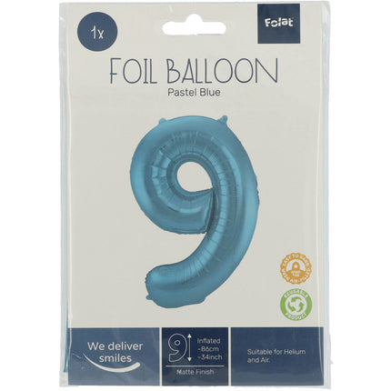 Balon foliowy Figurka 9 Pastel Blue XL 86cm pusty