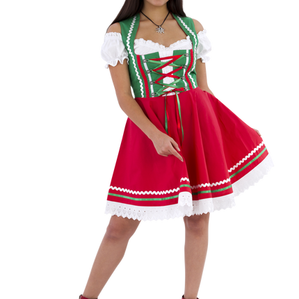 Oktoberfest Dirndl Dress Oktoberfest Red Green Ladies 2 Pieces