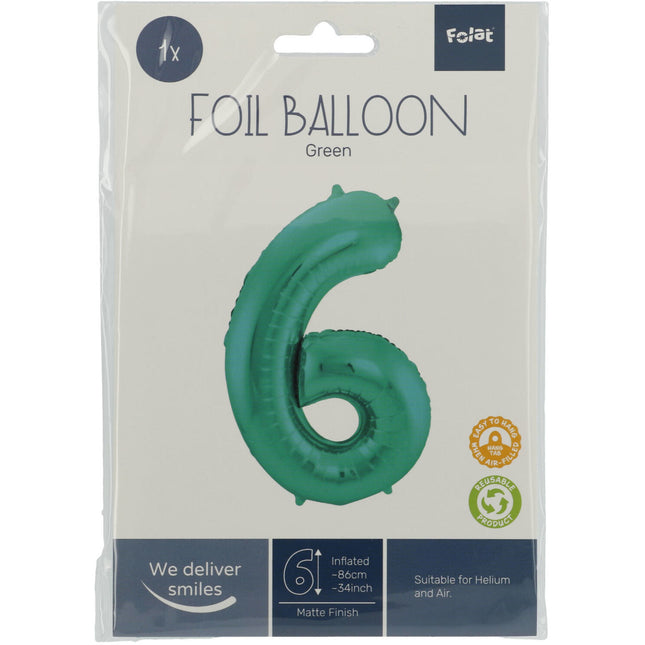 Balon foliowy Figurka 6 Matt Green XL 86cm pusty
