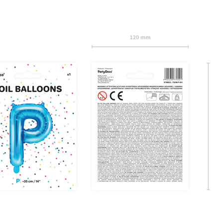 Balon foliowy litera P niebieski pusty 35cm