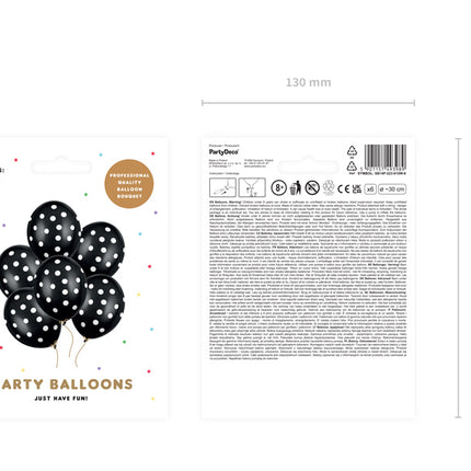 Czarne balony w białe kropki 30 cm 6 szt.