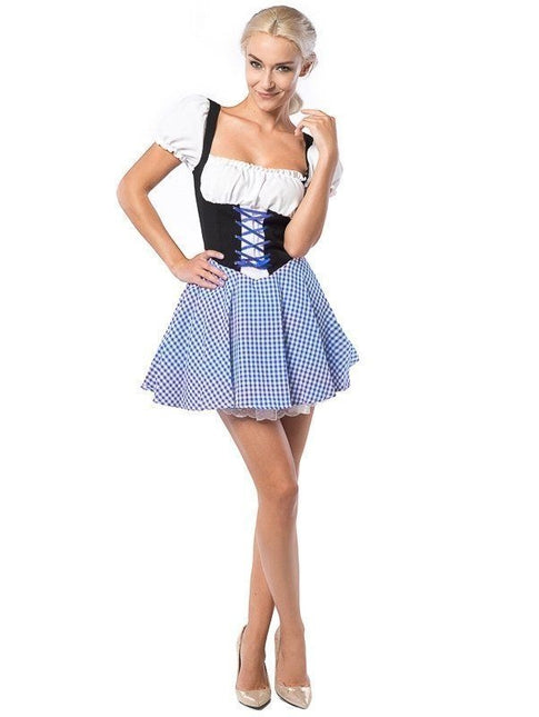 Dirndl Dress Oktoberfest w kratkę niebieski
