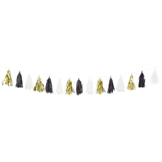 Girlanda z frędzli złoto-czarno-biała 2,7 m