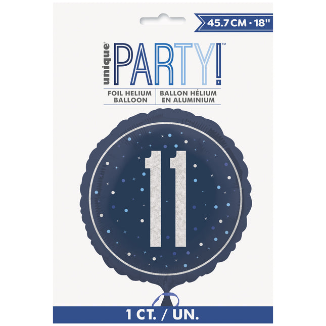 Balon helowy na 11 lat niebieski pusty 45 cm