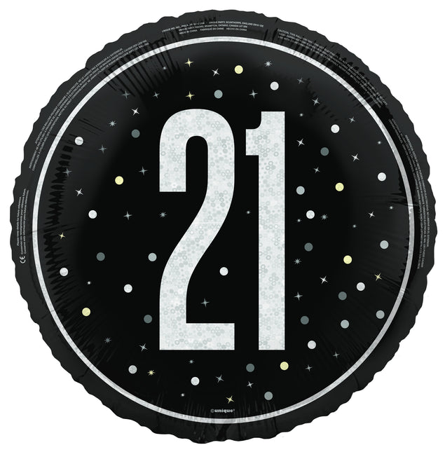 Balon helowy na 21 lat czarny pusty 45 cm