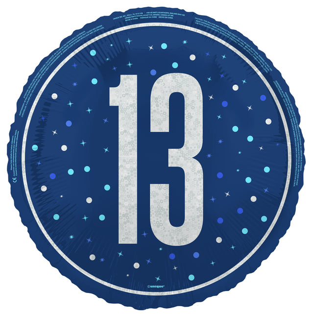 Balon helowy 13 lat niebieski pusty 45 cm