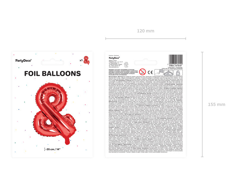 Balon foliowy litera i czerwony pusty 35 cm