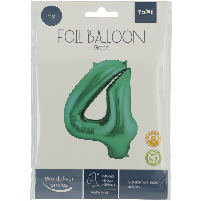 Balon foliowy Figurka 4 Matt Green XL 86cm pusty
