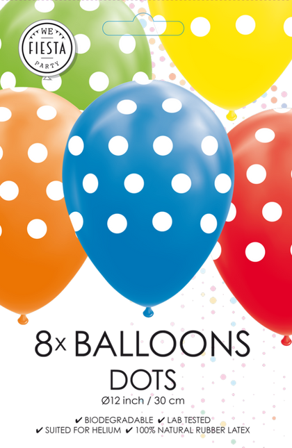 Kolorowe balony w kropki 30,5 cm 8 szt.