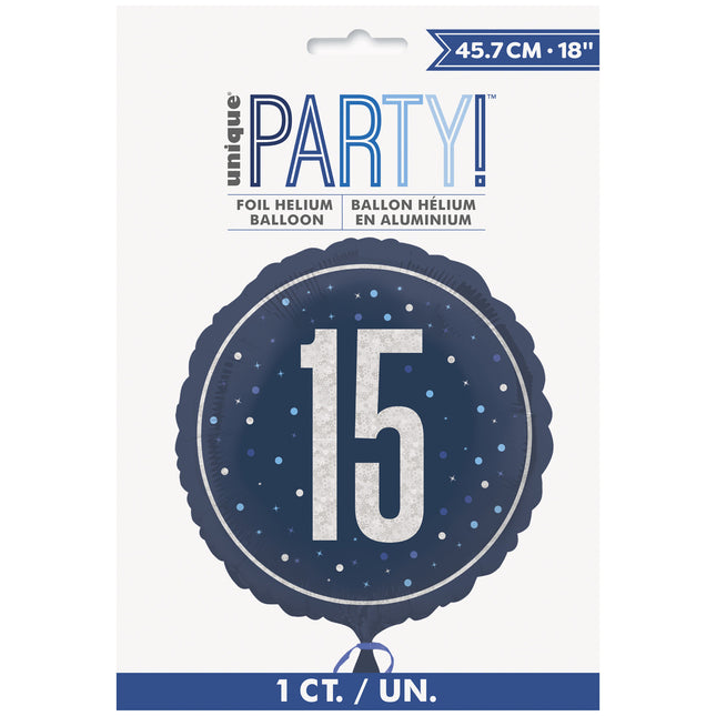 15 lat Balon helowy niebieski pusty 45 cm