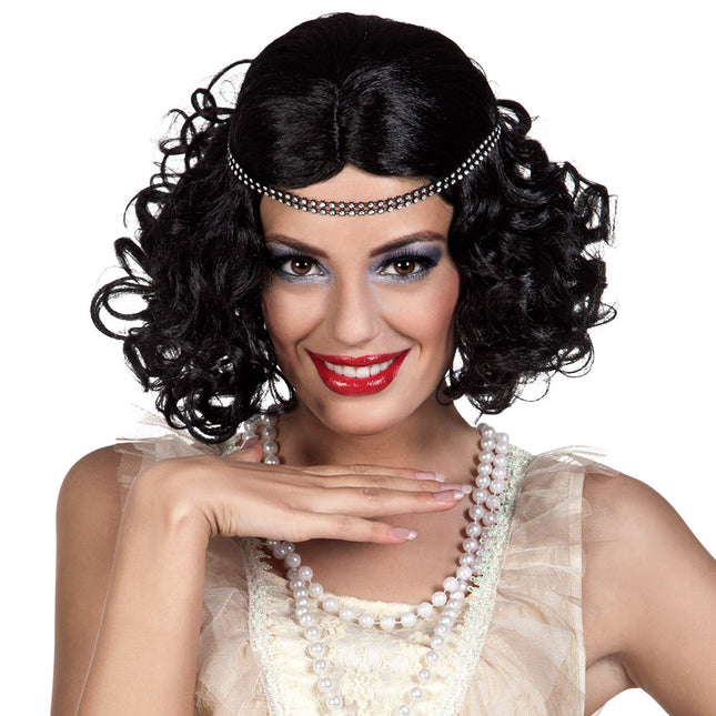 Czarna peruka Flapper z opaską na głowę