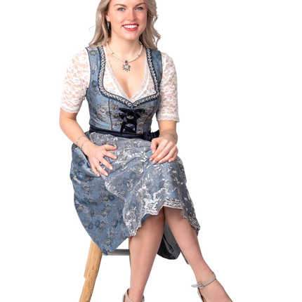 Niebieska srebrna sukienka Dirndl Oktoberfest damska 2-częściowa