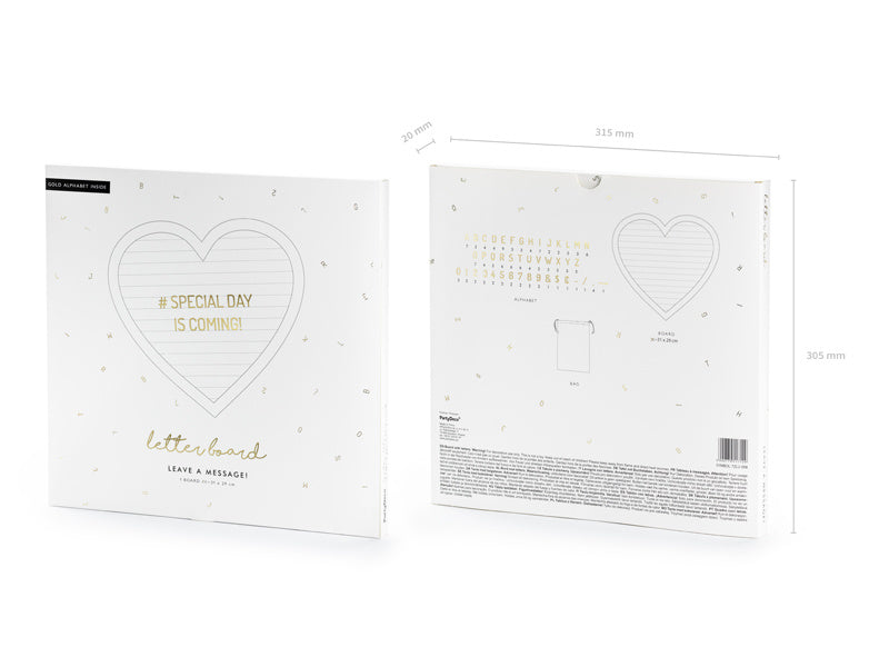 Biała tablica z literami Serce 31 cm