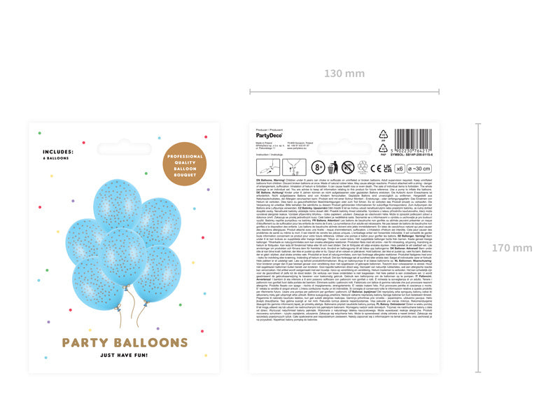 Balony niebieskie szare kropki 30cm 6szt