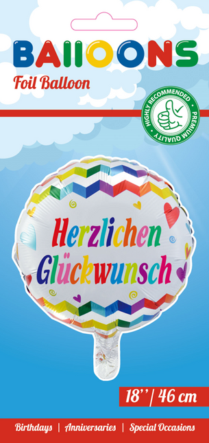 Balon helowy Herzlichen Glückwunsch 45cm pusty