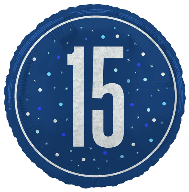 15 lat Balon helowy niebieski pusty 45 cm