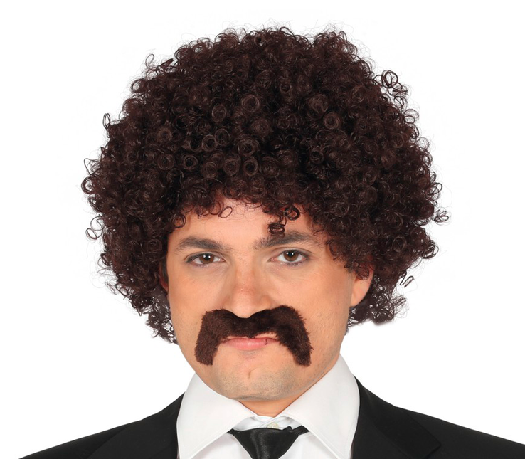 Brązowa peruka z kręconymi wąsami